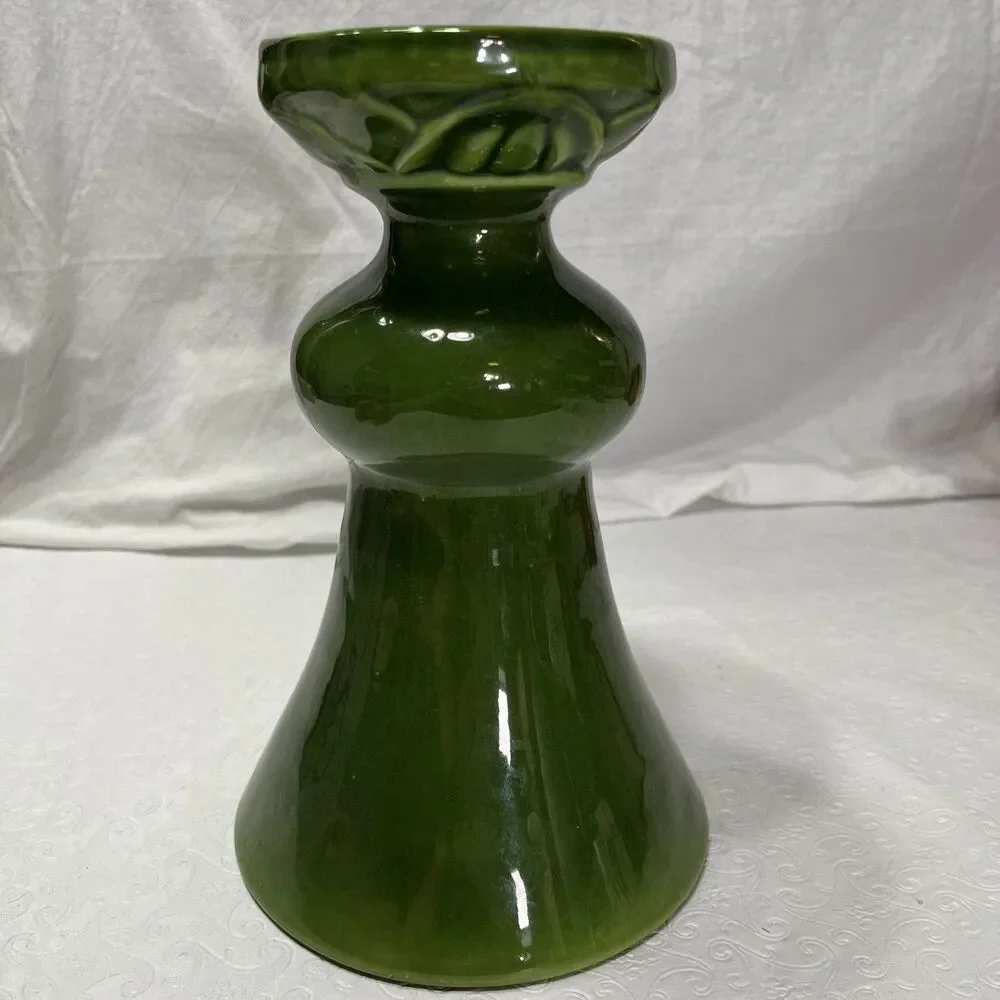 Vintage Mid Century Haeger Art Pottery Avocado Green Pedestal Ceramic Vase 9.5in